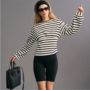 Maeve Corset-Waist Sweatshirt in Blue, Small